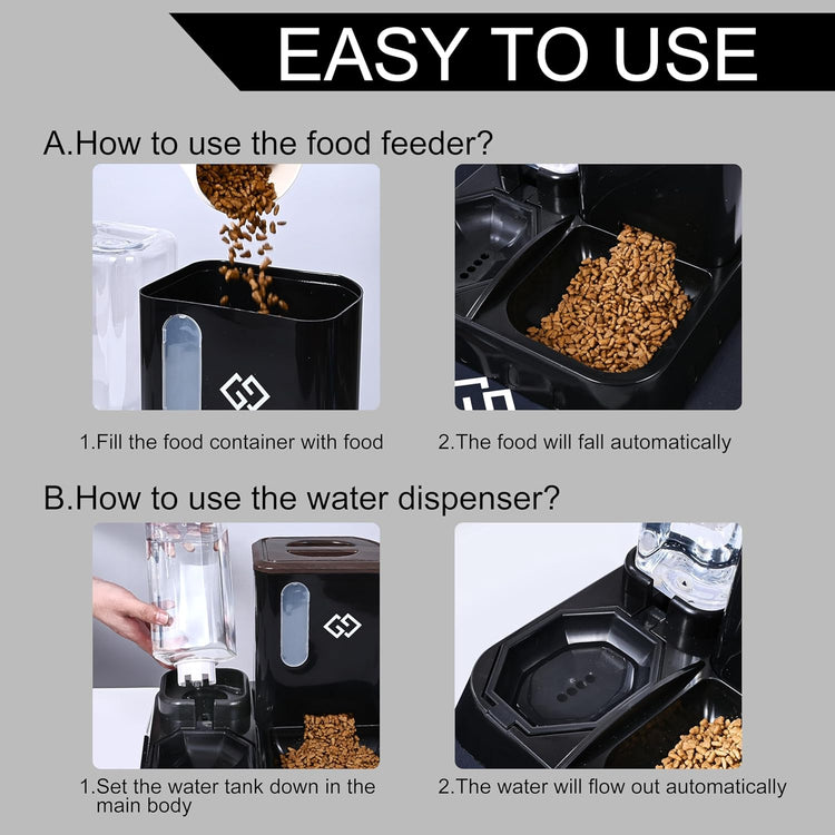 Gravity Cat Feeder & Automatic Water Dispenser – 3-in-1 Cat Feeding Station with Absorbent Feeding Mat, Spill-Proof Automatic Cat Feeder for Indoor Cats, Small Dogs & Multi-Pet Homes