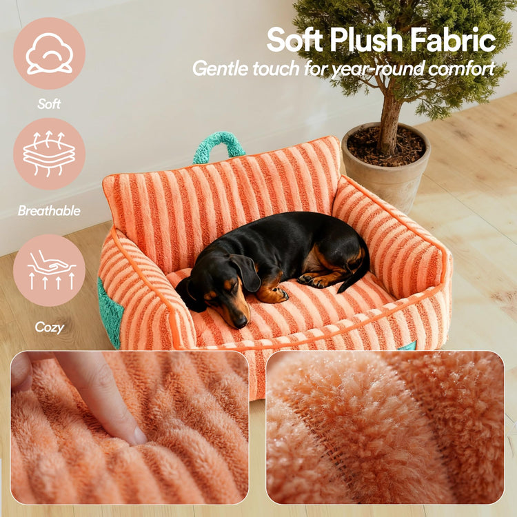 ZEZE Furniture-Style Sofa Pet Bed, Washable Plush Couch Bed with Bolstered Sides & Non-Slip Bottom for Dogs & Cats, Cozy Indoor Bed (Yellow, Small)