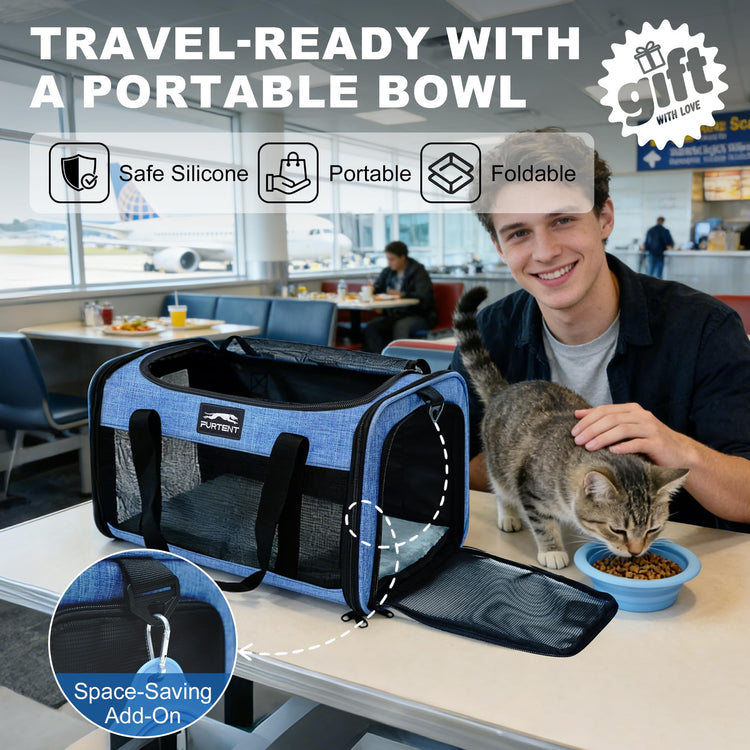 Pet Carrier Airline Approved, Soft Sided Cat Carrier for Small Pets up to 13 lbs, TSA Approved Dog Travel Bag with Foldable Bowl, Portable Soft Sided Pet Carrier for Kittens and Puppies