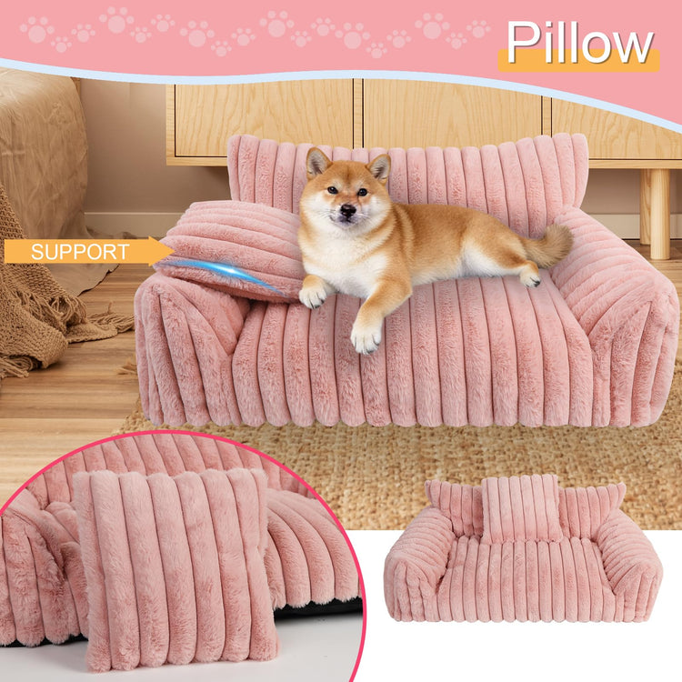 Cute Cat Couch Bed for Indoor Cats, Fluffy Pet Cat Sofa with Premium Soft Corduroy Fleece, Cute Small Dog Beds for Small Dogs, Fuzzy Puppy Chair with Removable Washable Cover (24x18x10,Grey)