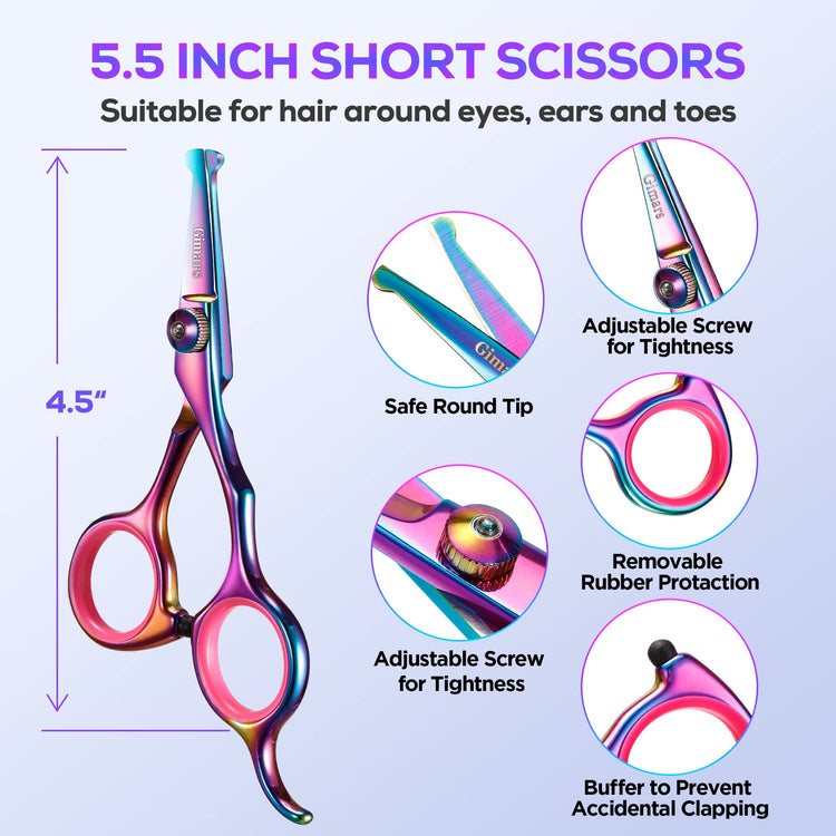 Gimars Titanium Coated Professional 6 in 1 4CR Stainless Steel Dog Grooming Scissors with Safety Round Tip, Heavy Duty Pet Grooming Scissor for Dogs, Cats and Other Animals