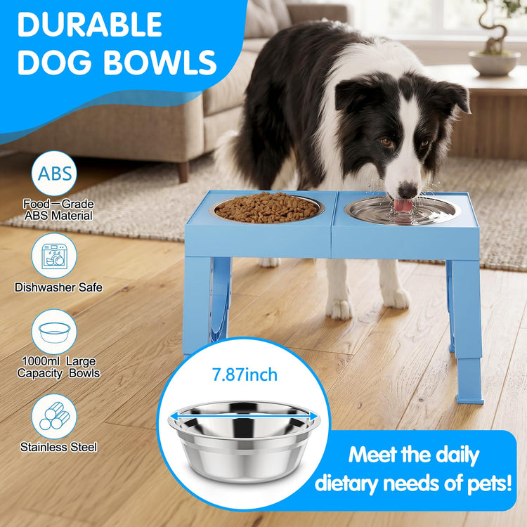 XIAZ Elevated Dog Bowls Large Breed Raised Dogs Bowl Stand Large/Medium Sized Dog Stainless Steel Food Water Bowl Stands 5 Heights Adjustable 9/11/12/14in Black Pet Feeder Dish Station