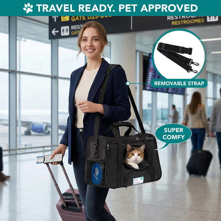 PetAmi Airline Approved Pet Carrier for Cats & Small Dogs, Soft Sided TSA Travel Carrier Bag with Sherpa Bed, Breathable Mesh Ventilation, Collapsible Bowl, Fits Under Seat, Up to 18 lbs, Small Pink