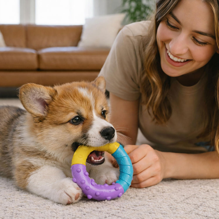Cutie Chewies Hedgehog Dental Dog Chew Toy — Multi-Textured, Massages Gums, Floats & Bounces for Teething Puppies & Small Dogs, 5" x 3.5" x 1"