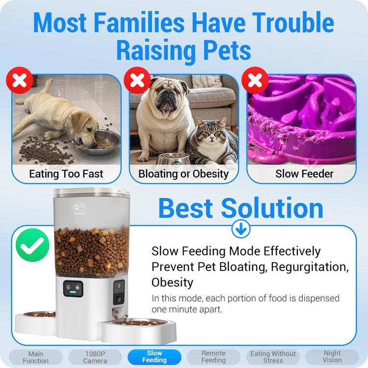 Frienhund Timed Automatic Cat Feeder 2 Cats with Slow Feed: Dual Automatic Dog Feeder with Information Visualization, Programmable Auto Cat Food Dispenser for Multiple Pets,Detachable for Clean-29 Cup