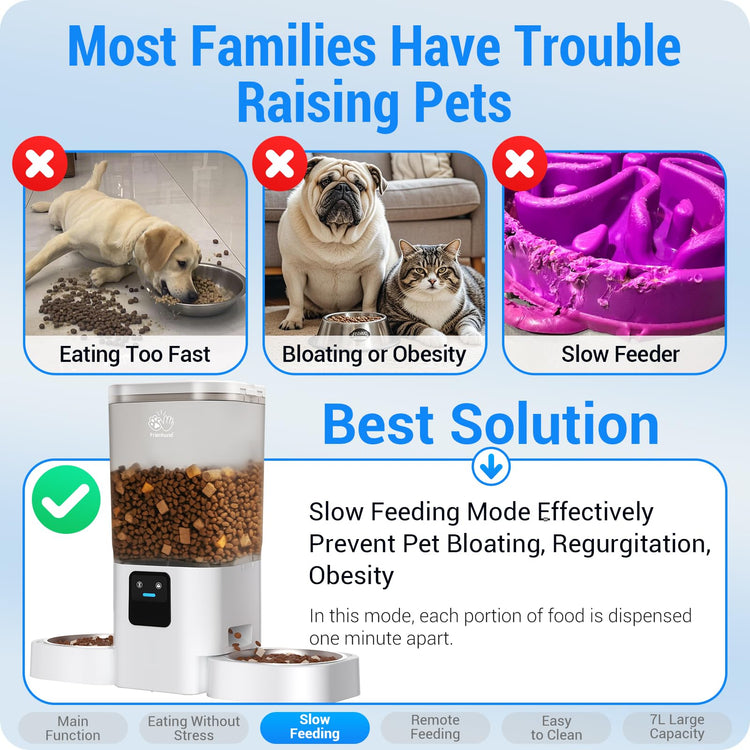 Frienhund Timed Automatic Cat Feeder 2 Cats with Slow Feed: Dual Automatic Dog Feeder with Information Visualization, Programmable Auto Cat Food Dispenser for Multiple Pets,Detachable for Clean-29 Cup