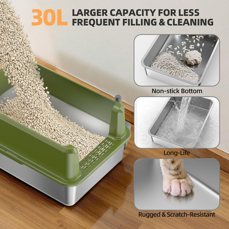 WoofiGo Enclosed Stainless Steel Cat Litter Box with Lid, XL Extra Large Litter Box for Big Cats, Metal Litter Pan High Sided, Never Absorbs Odors, Anti-Urine Leakage, Easy Cleaning, Include Scoop