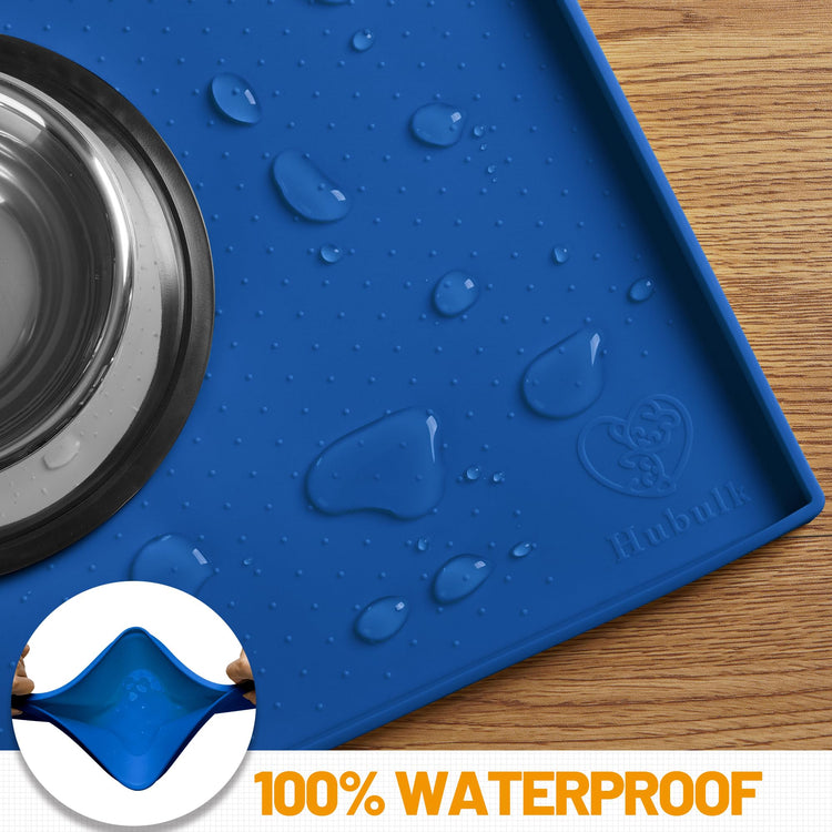 Hubulk Dog Feeding Mat,100% Waterproof Food Grade Silicone Pet Food and Water Bowl Placemat,Dishwasher, High Raised Edge to Prevent Spills,Nonslip Tray to Stop Messes on Floor (19"x12"x0.5", Grey)