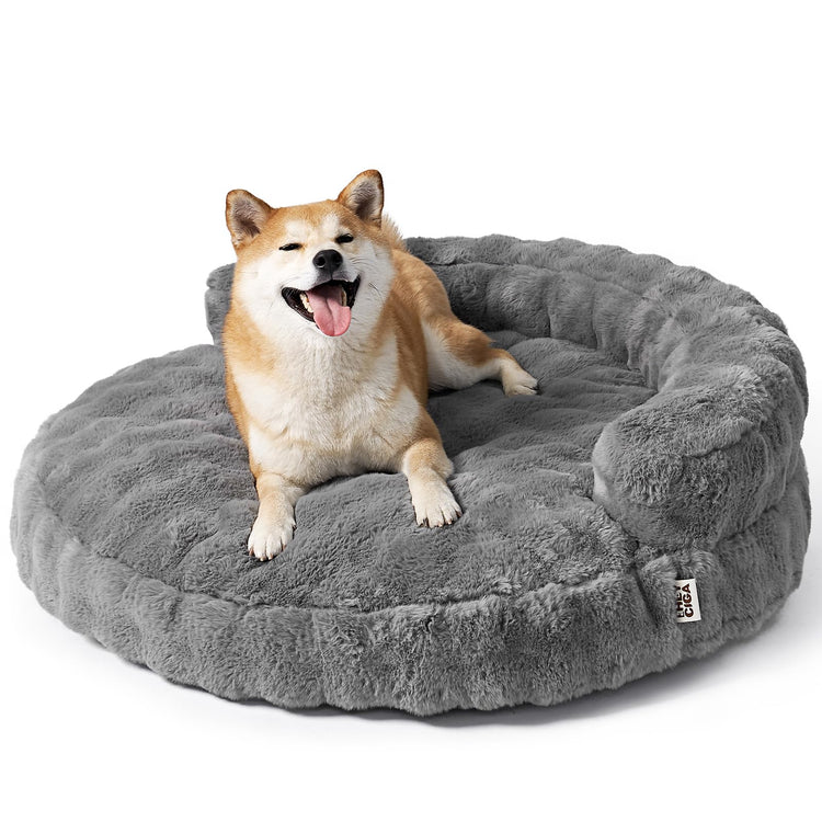EHEYCIGA Soft Cat Couch Bed for Indoor Cats, Fluffy Small Dog Bed with Removable Washable Cover, Bolster Pet Sofa, Waterproof and Non-Slip, 23" x 23"x 7", Cream