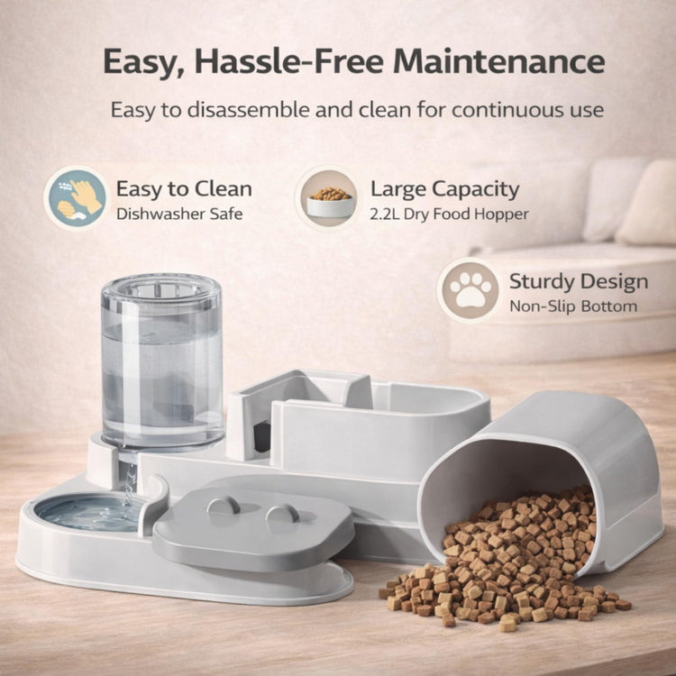 Automatic Dog Cat Feeder – 2-in-1 Cat Food and Water Bowl Set & Dog Food and Water Bowl Set, 800ml + 2.2L Gray
