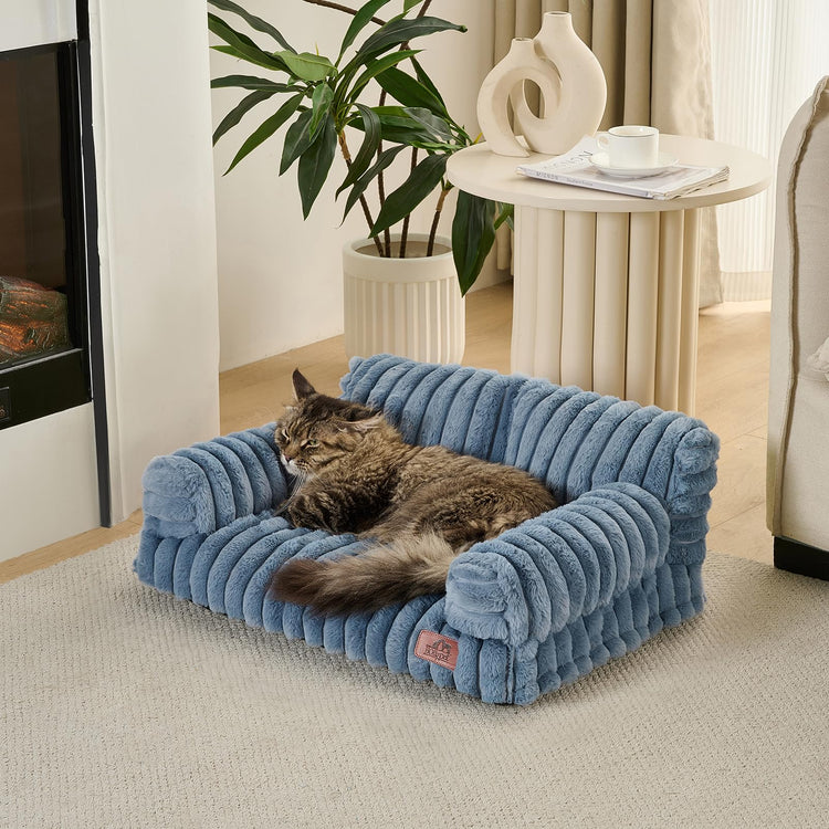 Hollypet Fluffy Dog Cat Bed Pet Couch Beds Plush Soft Warming Machine Washable Puppy Bed with Non-Slip Bottom for Cats and Small Medium Dogs up to 25 lbs, Gray, 24" L x 18" W x 10" Th