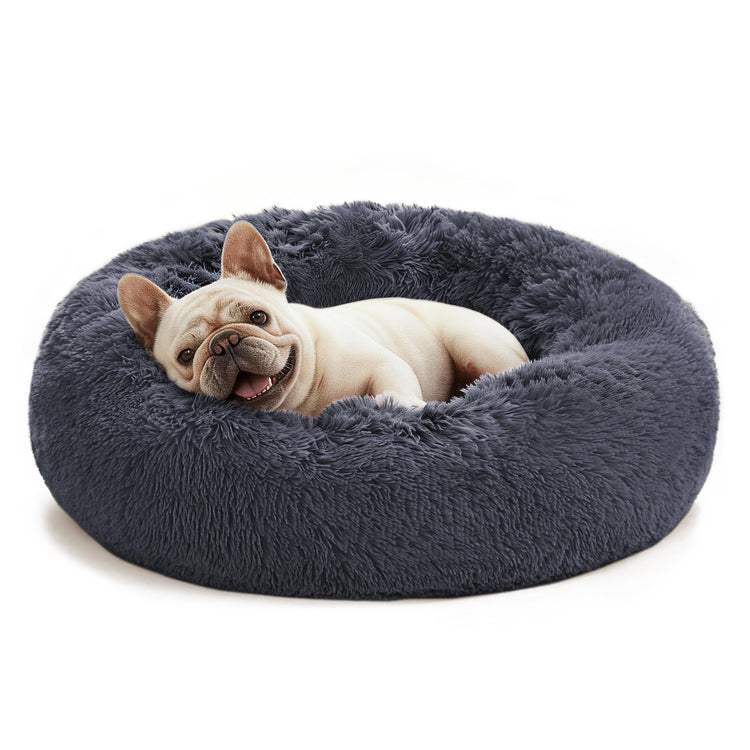 Love's cabin Calming Dog & Cat Bed, Cat Bed for Indoor Cats, Anti-Anxiety Donut Round Bed, Fluffy Warming Pet Bed for Small Medium Dogs and Cats, Beige Taupe 20"/24"