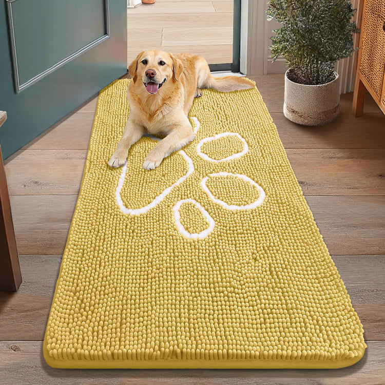 Smiry Dog Door Mat for Muddy Paws, Absorbent Dirt Trapper Non Slip Quick Dry Washable Chenille Mat for Mud Dogs, Entry Rug for Indoor and Outdoor (30x20 Inches, Grey and Black)
