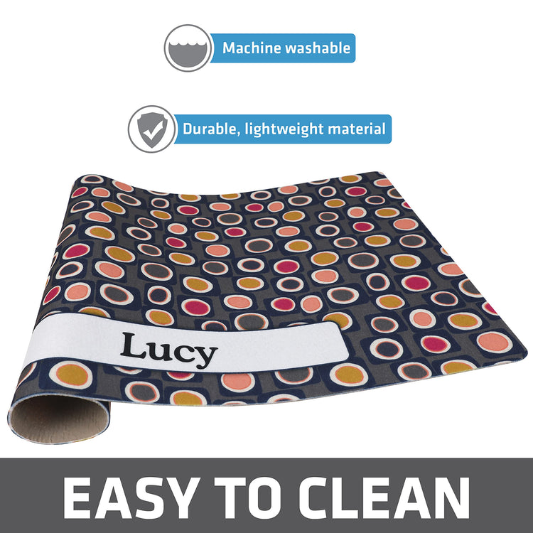 Drymate Personalized Pet Bowl Placemat, Custom Dog & Cat Food Feeding Mat - Absorbent Fabric, Waterproof Backing - Machine Washable/Durable (USA Made) (12" x 20") (Zebra Pink)