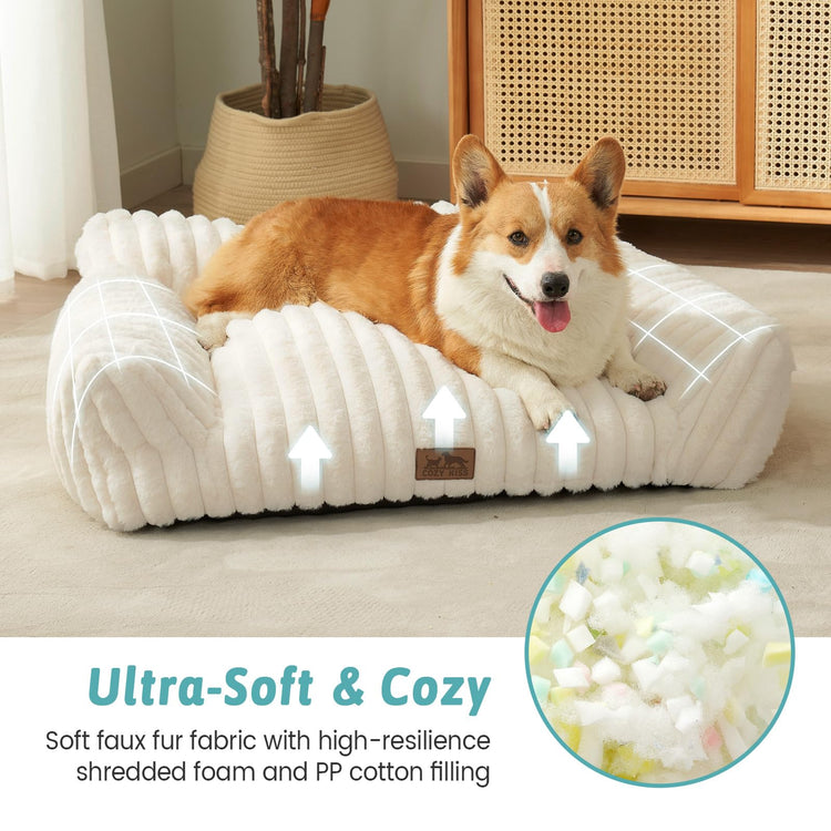 COZY KISS Cute Cat Couch, Fluffy Sofa Bed for Cats and Small Dogs, Premium Faux Rabbit Fur Cats beds for Indoor Cat, Ultra-Soft Supportive Pet Couch Furniture (Grey, S: 25.5''x17.5'')