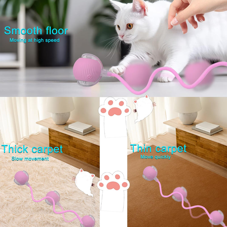 Interactive Cat Dog Toy Ball: Indoor Small Automatic Moving Smart Rolling Fun Pet Game with Led Light and String Tail for Motion Activated, Cute Kitten Puppy Present, Exercise Wheel Supplies (Yellow)
