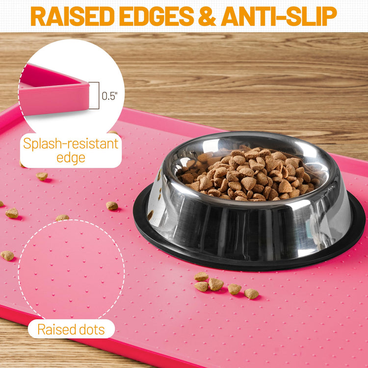 Hubulk Dog Feeding Mat,100% Waterproof Food Grade Silicone Pet Food and Water Bowl Placemat,Dishwasher, High Raised Edge to Prevent Spills,Nonslip Tray to Stop Messes on Floor (19"x12"x0.5", Grey)