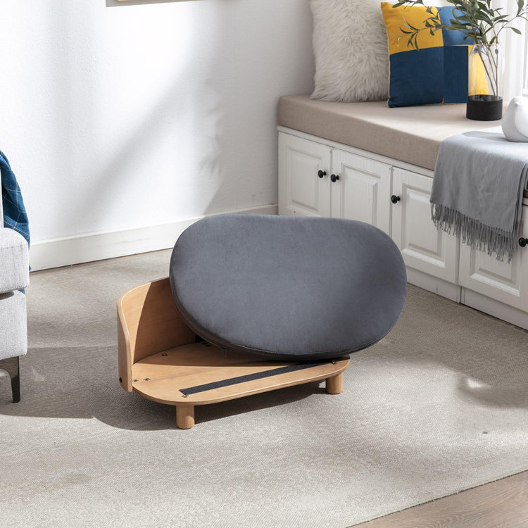 Dog Sofa, Dog Beds with Removable Cushion Pet Sofa with Solid Wood Legs and Bent Wood Back Dog Couch for Dogs and Cat-Small Light Grey