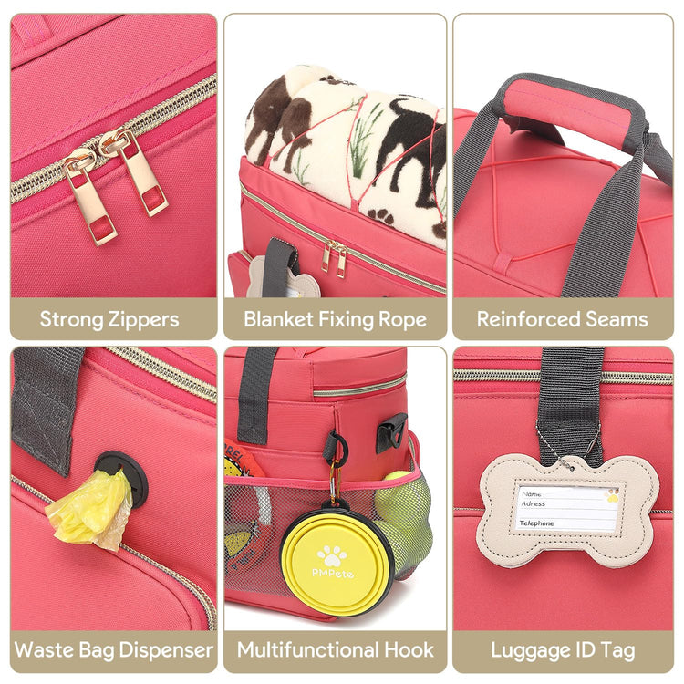 Dog Travel Bag for Traveling| Week Away/Overnight Dog Travel Accessories with Multi-Function Pockets| Travel Set for Dogs and Cats|Ideal Pet Diaper Bag and Pet Gift Kit(Grey)