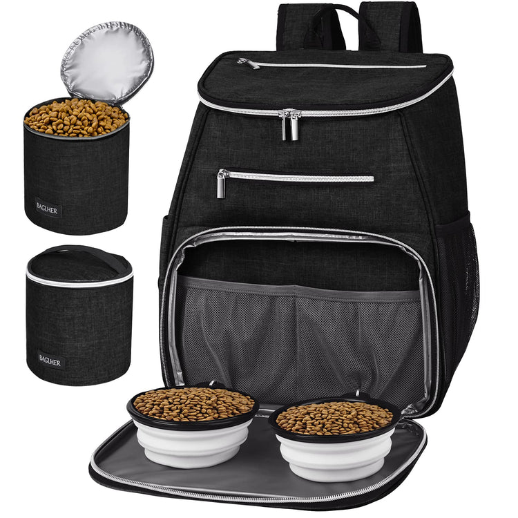 BAGLHER丨Dog Travel Bag Backpack, Airline Approved Pet Supplies Backpack, Dog Travel Bag with 2 Silicone Collapsible Bowls and 2 Food Baskets, Black