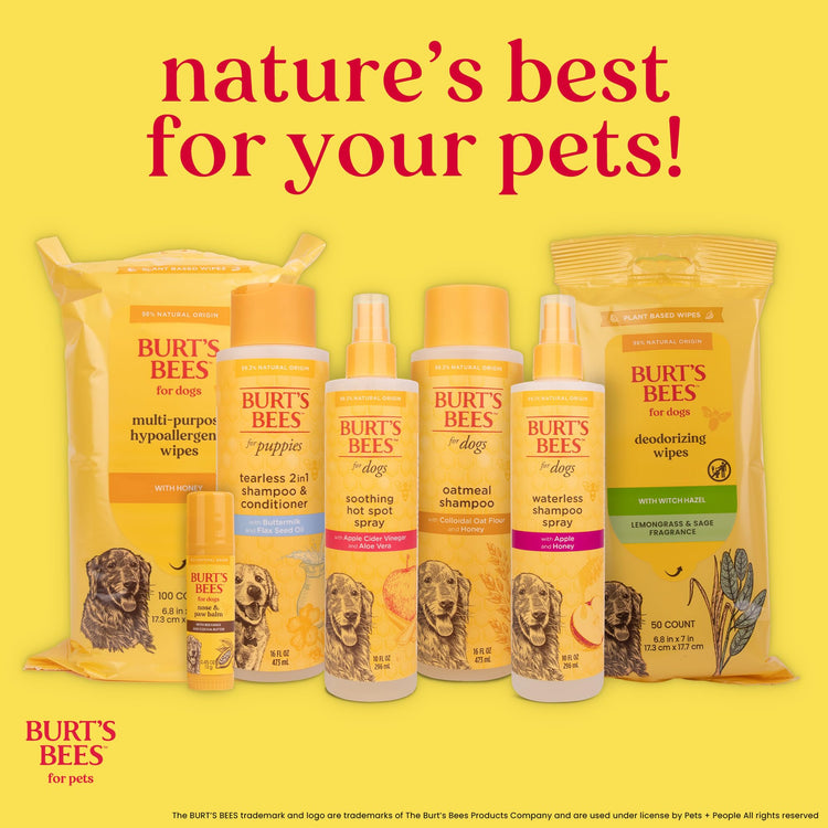 Burt's Bees for Pets Honey Multipurpose Dog Grooming Wipes, Gentle Hypoallergenic Spot Cleaning Sheets, pH Balanced Natural Origin Formula for Paws, Face and Butt, 50 Count