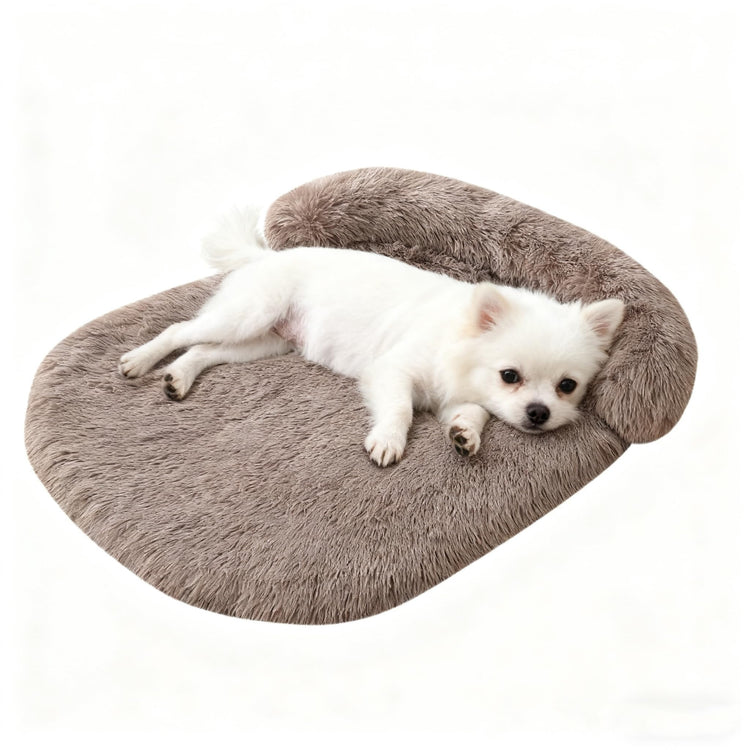 Orthopedic Dog Bed with Egg-Crate Base, Calming Dog & Cat Beds Long Plush with Raised Edges, Spine Friendly Pet Sleeping Mat for Small Medium Dogs, Machine Washable (Oval, Beige 26"x20")