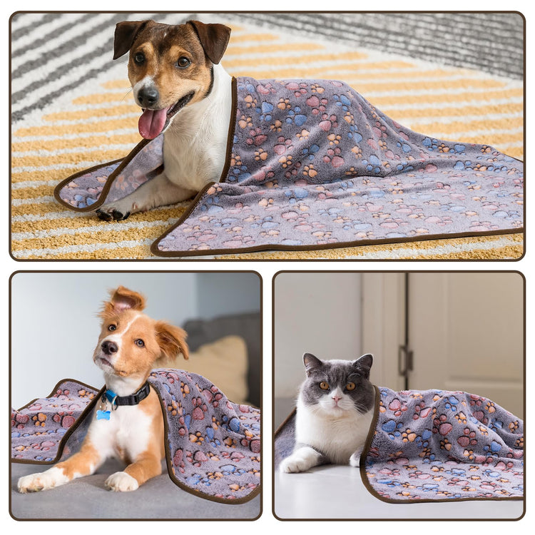 Dono 1 Pack 3 Dog Blankets, Soft Fluffy Fleece Pet Blanket Warm Sleep Mat Paw Print Design Puppy Kitten Throw Blanket Doggy Mat Blanket for Dogs