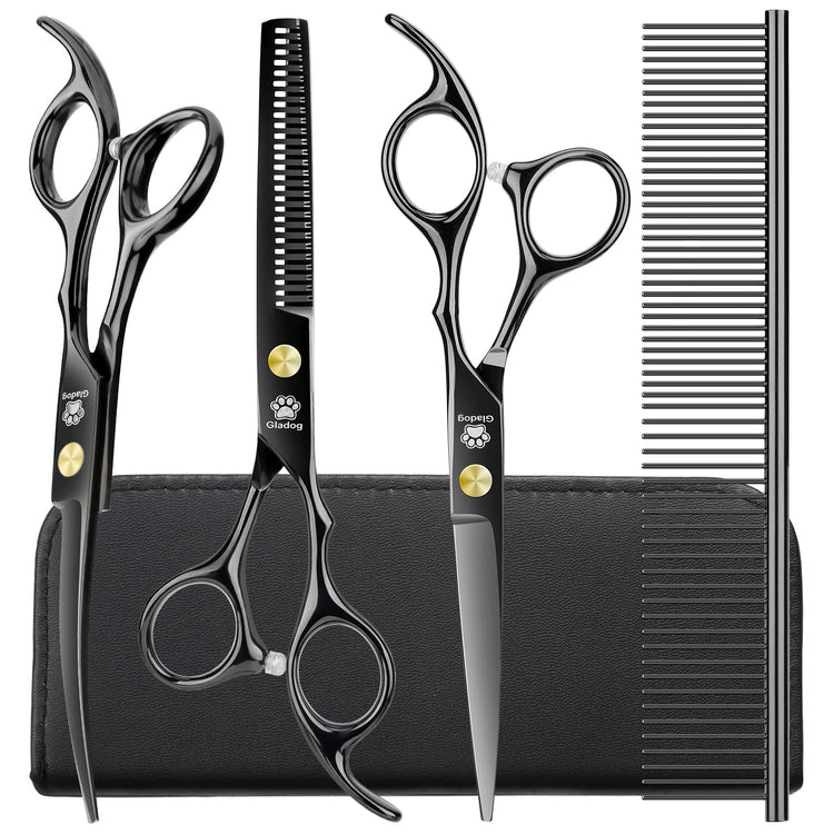 GLADOG Professional 5 in 1 Dog Grooming Scissors Set with Safety Round Tips, Sharp and Heavy-duty Pet Grooming Shears for Cats