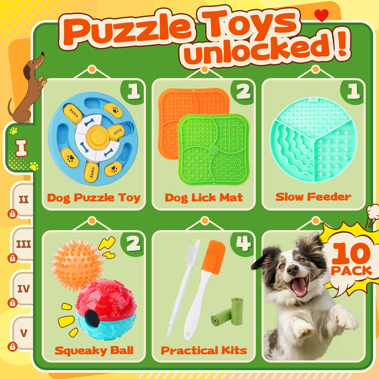 Forfon 9 Pack All-Around Dog Puzzle Toy Set -Mentally Stimulating Dog Enrichment Toys for Small to Medium Smart Dogs, Includes Dog Lick Mat with Suction Cups