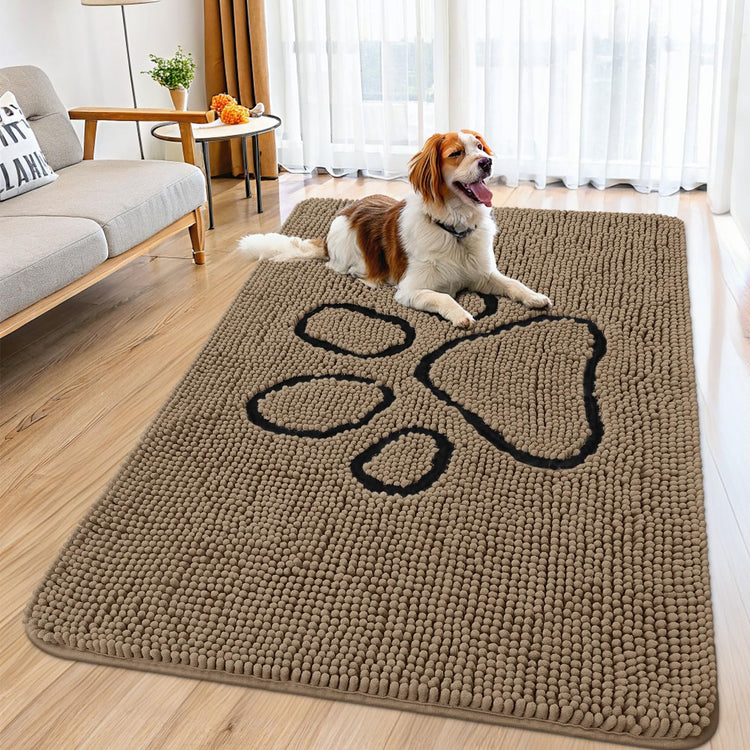 Smiry Dog Door Mat for Muddy Paws, Absorbent Dirt Trapper Non Slip Quick Dry Washable Chenille Mat for Mud Dogs, Entry Rug for Indoor and Outdoor (30x20 Inches, Grey and Black)