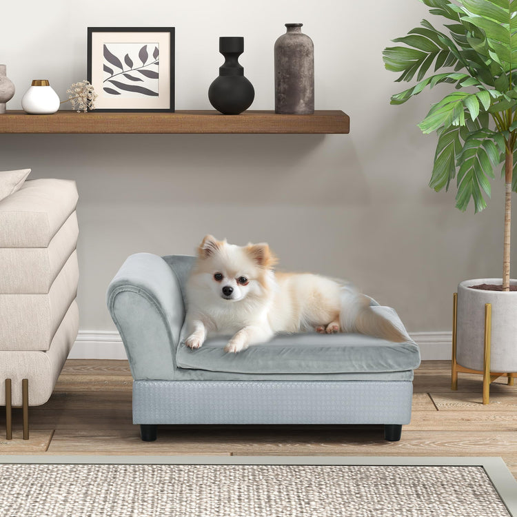 PawHut Luxury Fancy Dog Couch with Hidden Storage, Small Dog Sofa Bed with 2" Soft Foam, Modern Pet Furniture for Puppies & Little Breeds, Green
