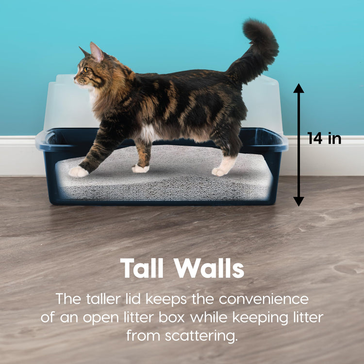 IRIS USA Cat Litter Box XX-Large Open Top with High Sided Walls Tall Scatter Shield Scoop Included Easy Clean Plastic Pan for Big Cats Kittens Multi-Cat Households 30"L x 20"W x 14"H Navy