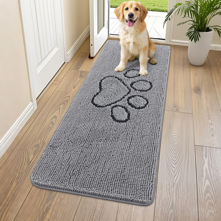 Smiry Dog Door Mat for Muddy Paws, Absorbent Dirt Trapper Non Slip Quick Dry Washable Chenille Mat for Mud Dogs, Entry Rug for Indoor and Outdoor (30x20 Inches, Grey and Black)