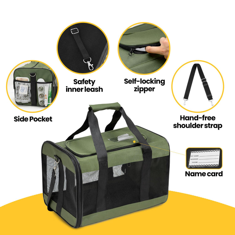 Conlun Cat Carrier Airline Approved, Soft-Sided Dog Carrier with Inner Safety Leash, Pet Transport Carrier for Small-Medium Cats Puppies up to 15 Lbs, Collapsible Travel Kitten Carrier Bag -BlackM