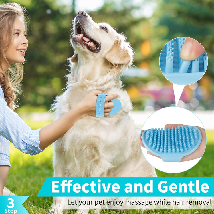 Comotech 6PCS Dog Bath Brush & Dog Toothbrush | Adjustable Handle Shampoo Brush & Scrubber for Short & Long Haired Dogs & Cats | Effectively Solve Odor & Stain Removal Problems (Blue Blue Blue.)