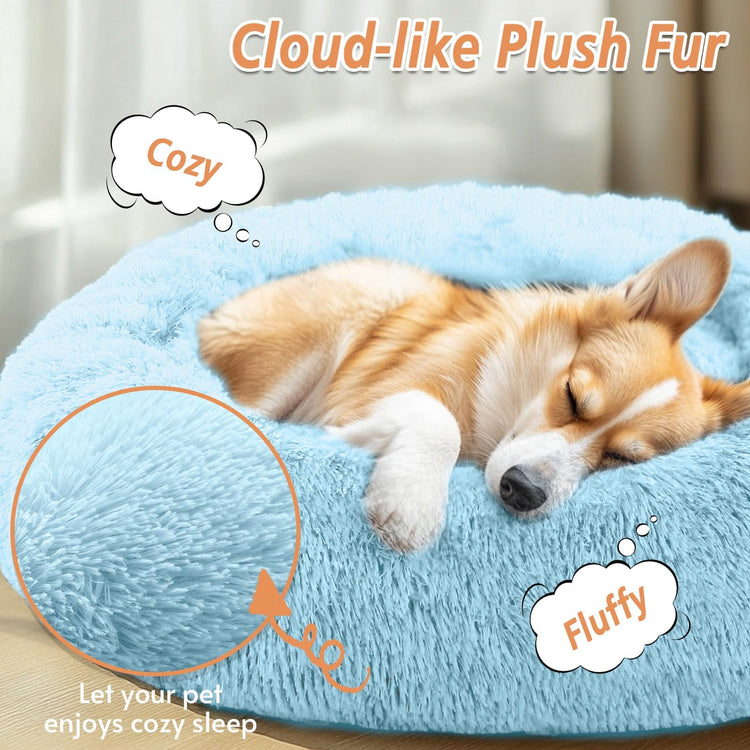 JOLLYVOGUE Small Dog Bed, Calming Dog Beds for Small Dogs & Indoor Cats - 20 Inches Donut Washable Cat Bed for Kittens & Puppies, Round Fluffy Plush Faux Fur Pet Beds(Smoke Grey)
