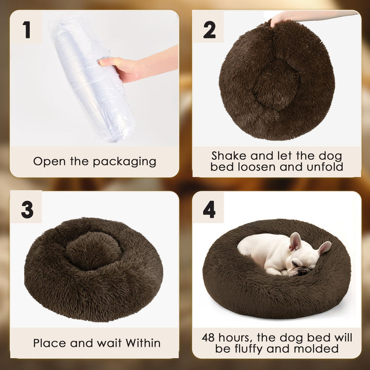 Hoewina Dog & Cat Bed for Indoor Cats, 20in Calming Donut Bed for Puppy and Kitten, Washable Round Fluffy Pet Bed for Small Medium Dogs and Cats (Light Grey)
