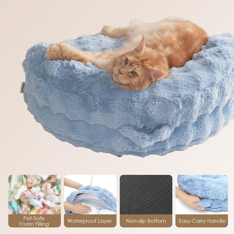 EHEYCIGA Soft Cat Couch Bed for Indoor Cats, Fluffy Small Dog Bed with Removable Washable Cover, Bolster Pet Sofa, Waterproof and Non-Slip, 23" x 23"x 7", Cream