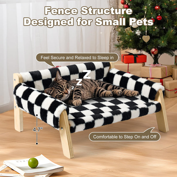 FAMIDGE Plush Cat Couch Bed - Cat Bed for Indoor Cats, Dog Sofa Bed, Short Rabbit Fleece Calming Pet Couch with Removable Cover, Anti-Shedding Pet Sofa for Small/Medium Pets (26×18×12in, Brown)