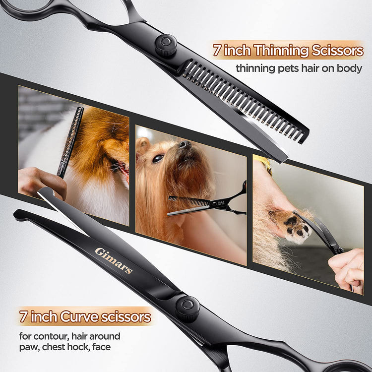 Gimars Titanium Coated Professional 6 in 1 4CR Stainless Steel Dog Grooming Scissors with Safety Round Tip, Heavy Duty Pet Grooming Scissor for Dogs, Cats and Other Animals