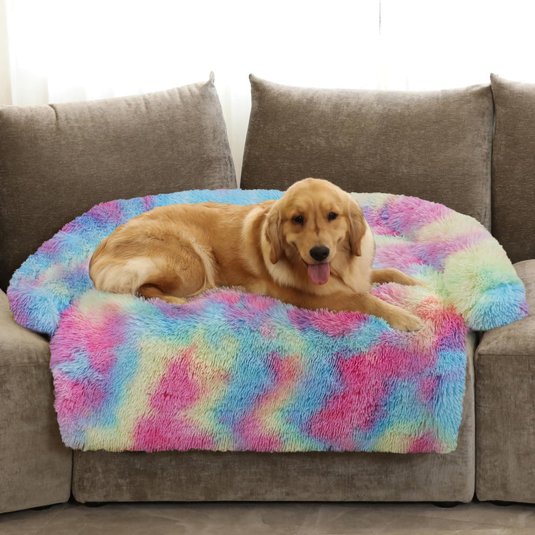 Calming Dog Bed Fluffy Plush Dog Mat for Furniture Protector with Removable Washable Cover for Large Medium Small Dogs and Cats (Small(35x31x5), Light Grey)