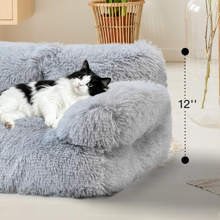 Large Cat Beds for Indoor Cats, Dog Couch Bed, Cute Cat Couch Sofas for Less 20lbs Kitten Puppy, Small Dog Sofas & Chairs with Removable Washable Cover, Soft Warm Pet Furniture, Cream
