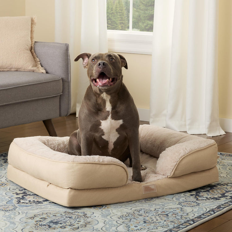Town & Country Everyday CuddleTown Comfy Solid Bolster Sofa Pet Bed, Supportive & Calming Egg Crate Foam, Non-Slip Bottom, Machine Washable Cover, Grey, Medium 28"x23"x8"