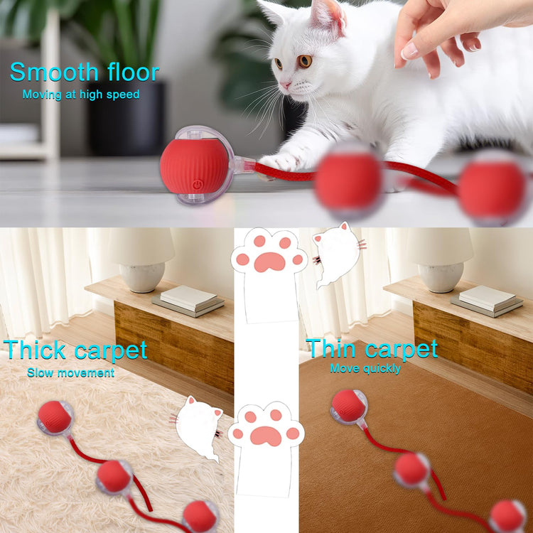 Interactive Cat Dog Toy Ball: Indoor Small Automatic Moving Smart Rolling Fun Pet Game with Led Light and String Tail for Motion Activated, Cute Kitten Puppy Present, Exercise Wheel Supplies (Yellow)