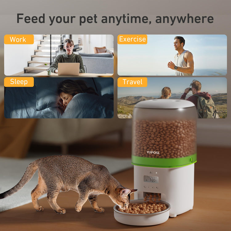 Yuposl Automatic Cat Feeders - 2L Cat Food Dispenser Easy to Use, Timed Automatic Pet Feeder with Over 180-day Battery Life, 1-6 Meals Dry Food Programmable Portion Control Also for Dogs