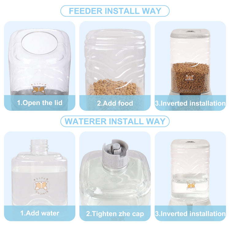 Elevon Automatic Cat Feeder, Gravity Food and Water Dispenser Bowl Set for Small Medium Dogs Animals, Pet Feeder Dispenser Storage Food, 3.8L Large Capacity, White & Gray