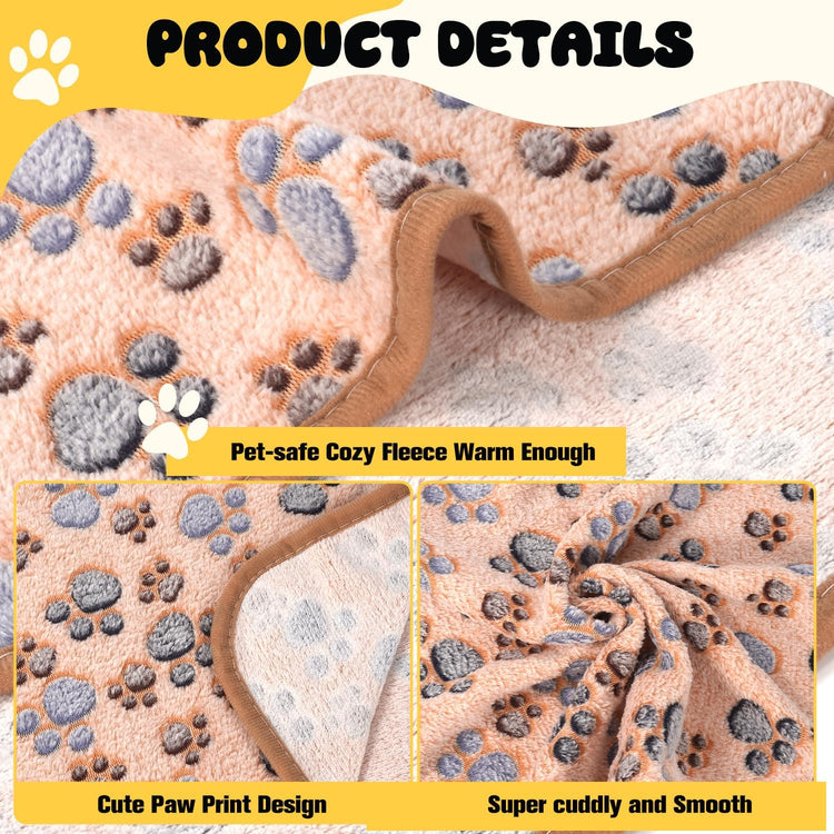 4 Pack Premium Soft Pet Blankets Washable, 23" x 16" Flannel Blankets for Dog Puppy Cat, Brown/Pink/White/Coffee