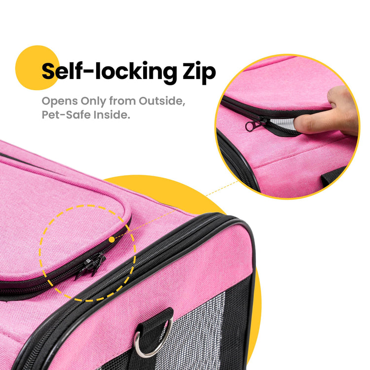 Conlun Cat Carrier Airline Approved, Soft-Sided Dog Carrier with Inner Safety Leash, Pet Transport Carrier for Small-Medium Cats Puppies up to 15 Lbs, Collapsible Travel Kitten Carrier Bag -BlackM