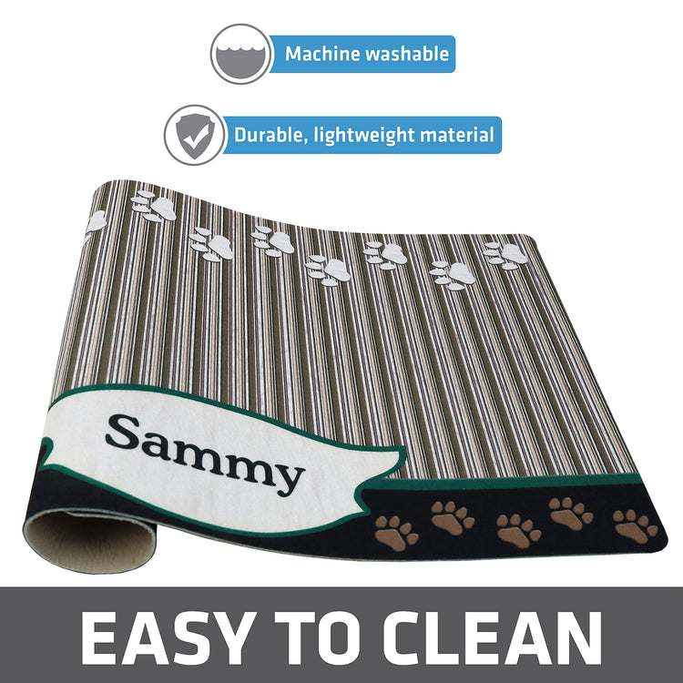 Drymate Personalized Pet Bowl Placemat, Custom Dog & Cat Food Feeding Mat - Absorbent Fabric, Waterproof Backing - Machine Washable/Durable (USA Made) (12" x 20") (Zebra Pink)