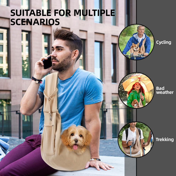 Dog Carrier Sling - Reversible Puppy Carrier Purse with Storage Pocket, Hand-Free Dog Sling Carrier for Carry Small Dogs and Cats, Travel Safety Harness, Dog and Cat Harness(Black)
